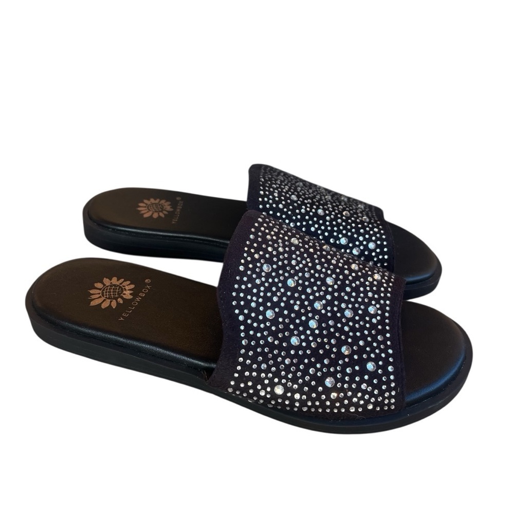 Yellow Box Louie Rhinestone Embellished Black Slide Sandals Size 6 - Picture 3 of 8